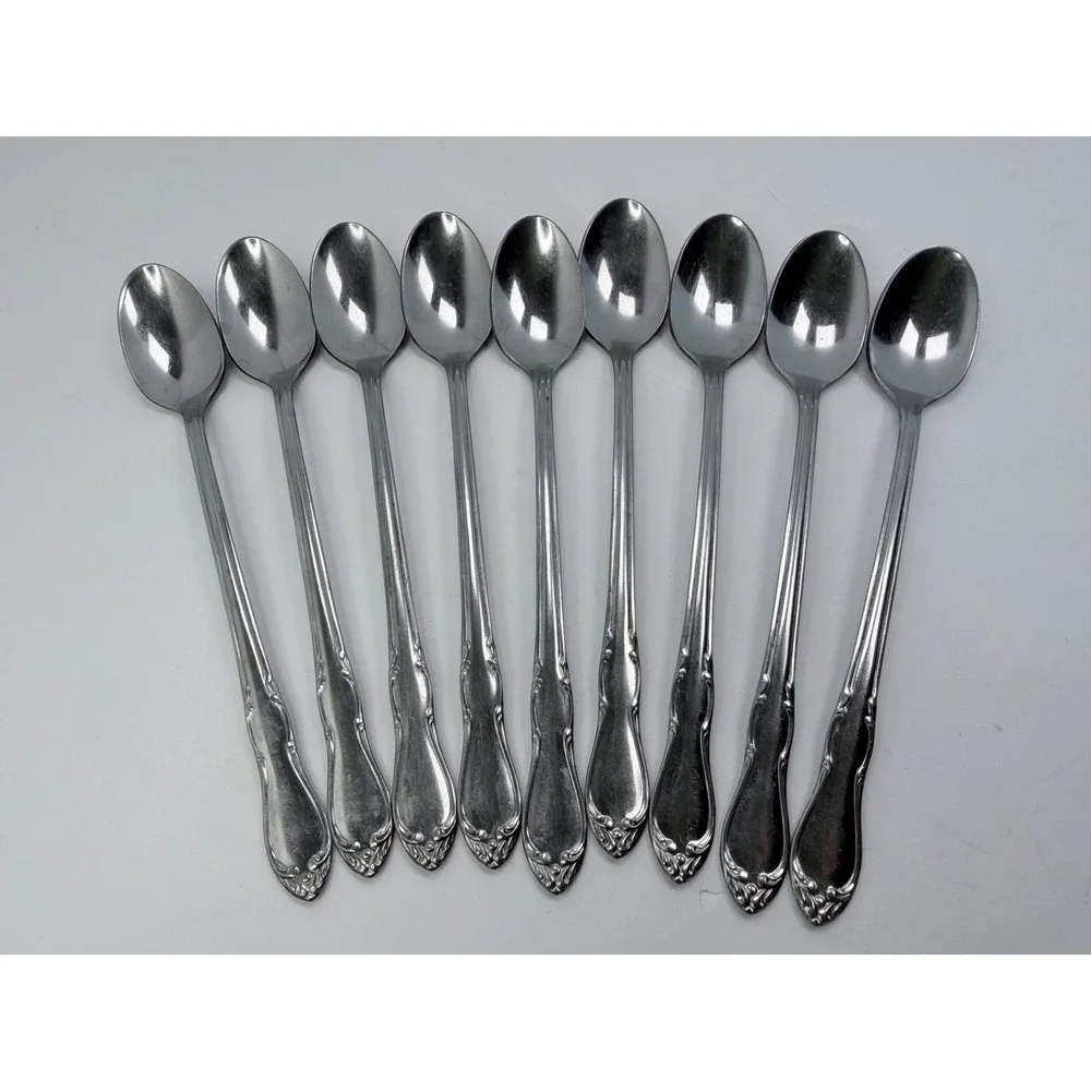 Stainless Oneida Roger's Strathmore Lot Of 9 Iced Tea Spoons